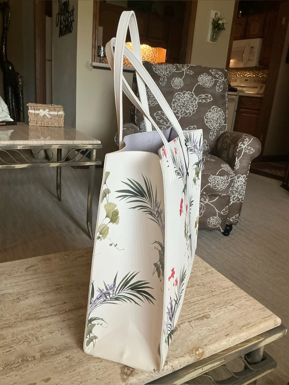 Ted Baker London Icon Tote Botanical Floral Shopper Shoulder Bag White Large